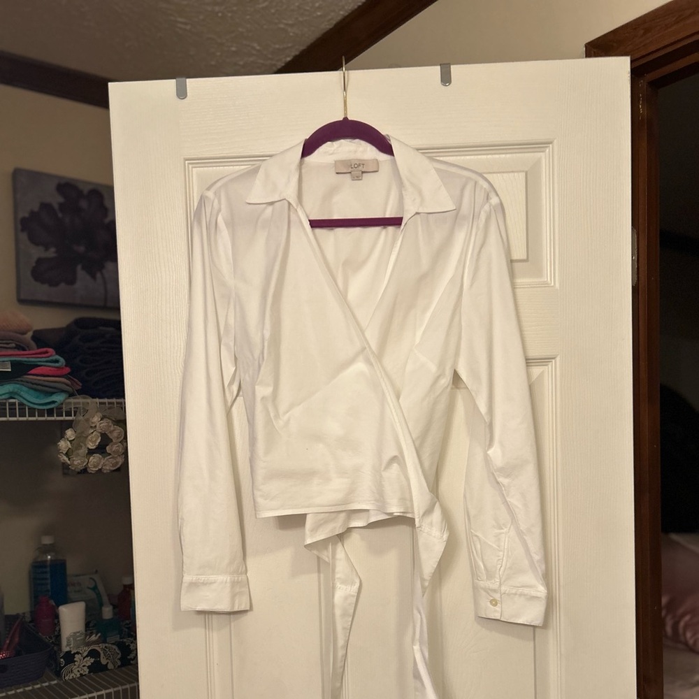 LOFT white wrap around shirt